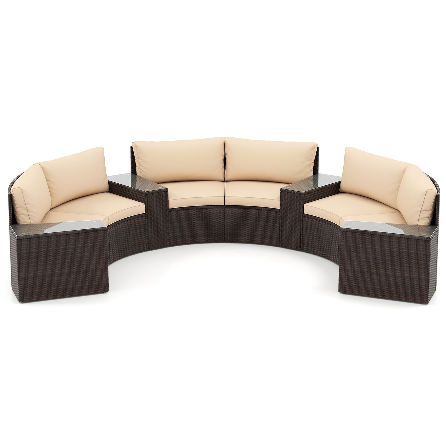 7-Piece Patio Furniture Set, PE Rattan Half-Moon Sofa, Brown Patio Furniture Sets at Gallery Canada