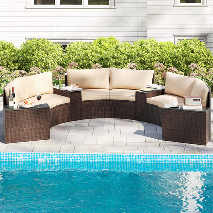 7-Piece Patio Furniture Set, PE Rattan Half-Moon Sofa, Brown Patio Furniture Sets at Gallery Canada