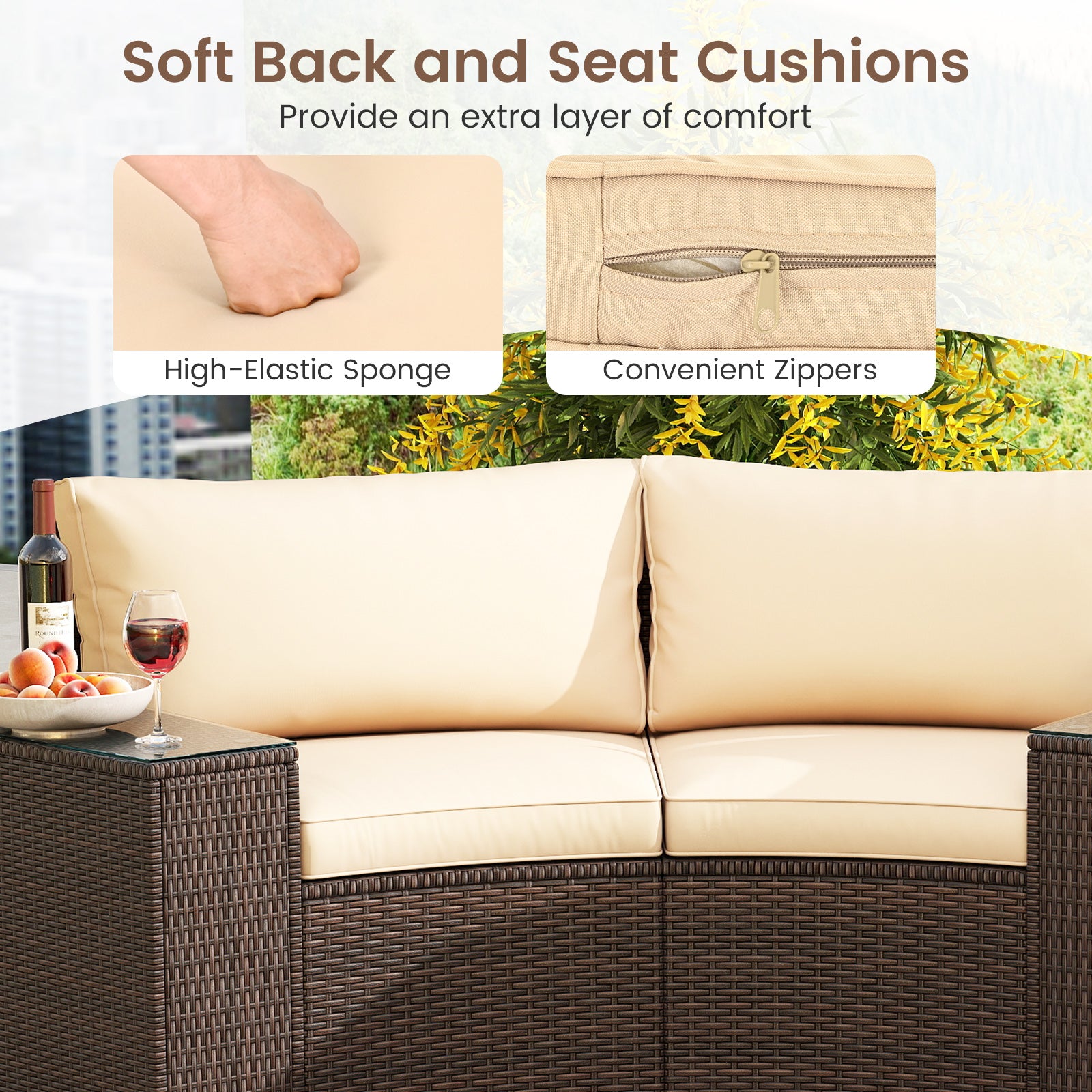 7-Piece Patio Furniture Set, PE Rattan Half-Moon Sofa, Brown Patio Furniture Sets at Gallery Canada