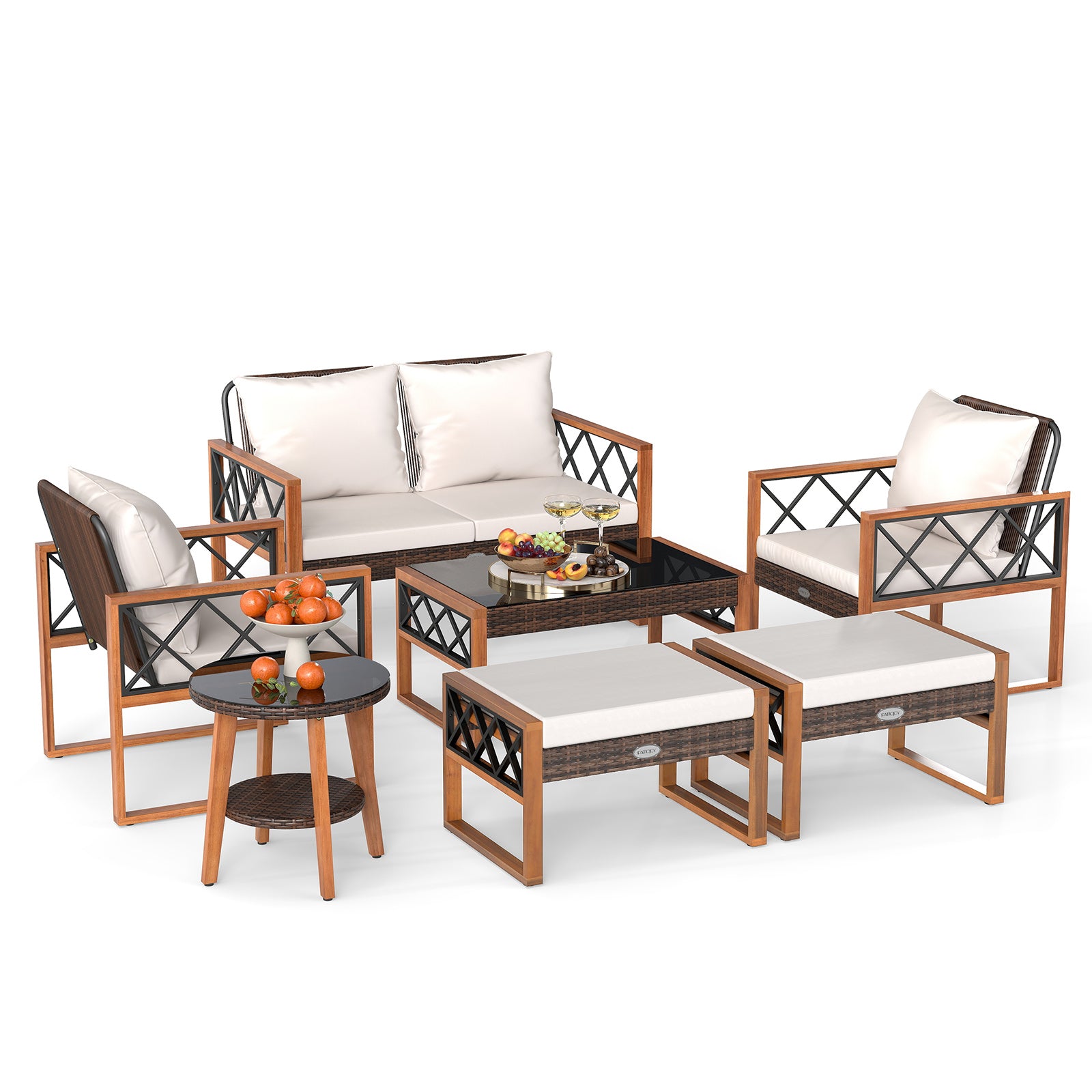 7 Piece Patio Furniture Set, PE Wicker Acacia Wood, Outdoor Conversation Set Patio Conversation Sets at Gallery Canada