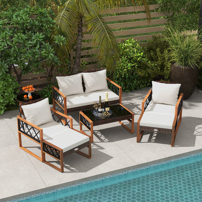 7 Piece Patio Furniture Set, PE Wicker Acacia Wood, Outdoor Conversation Set Patio Conversation Sets at Gallery Canada