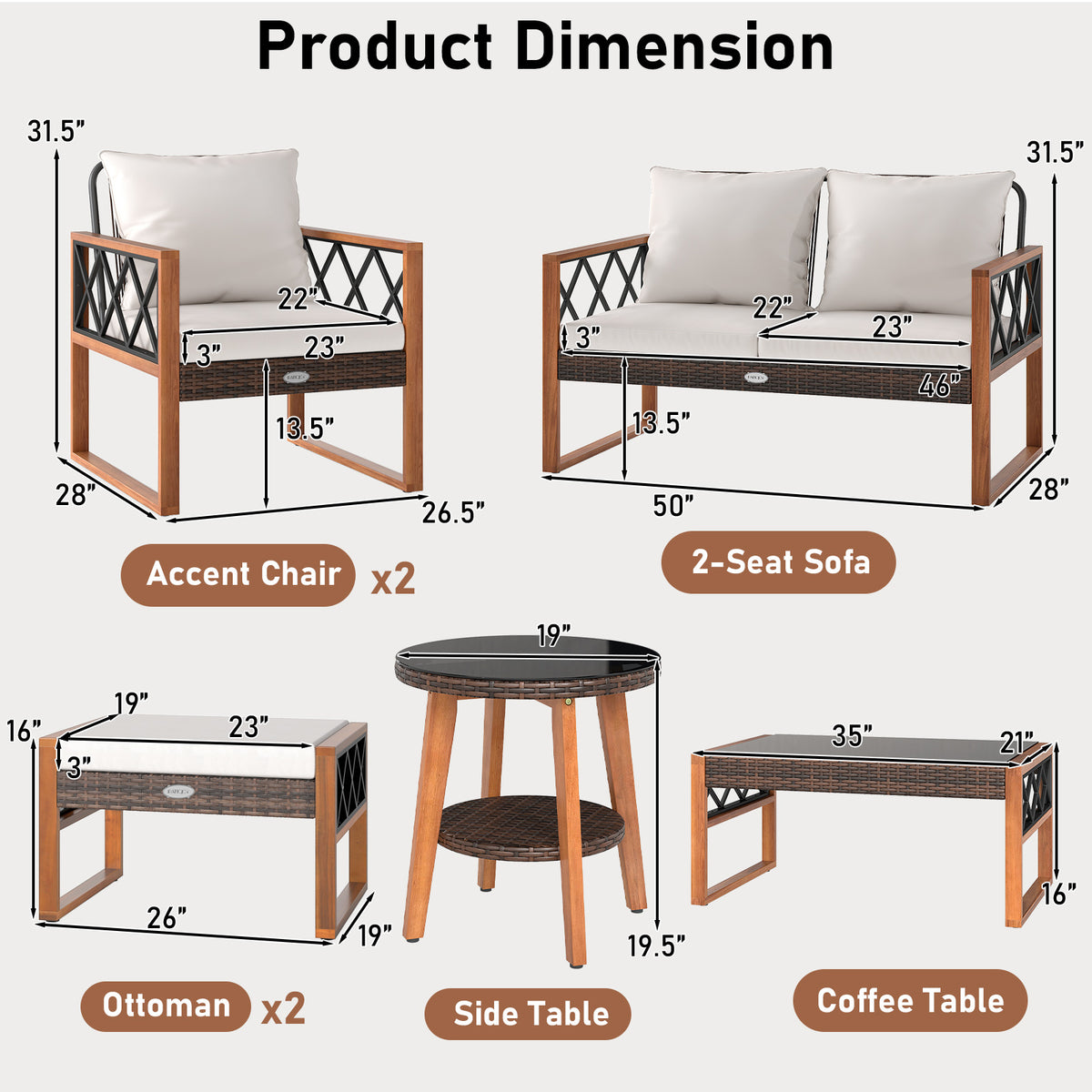 7 Piece Patio Furniture Set, PE Wicker Acacia Wood, Outdoor Conversation Set Patio Conversation Sets at Gallery Canada
