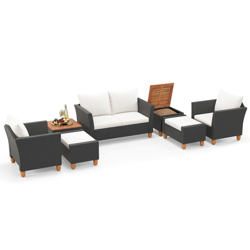 7-Piece Patio Furniture PE Rattan Sectional Sofa Set, White