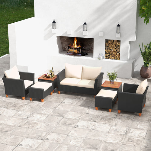 7-Piece Patio Furniture PE Rattan Sectional Sofa Set, White