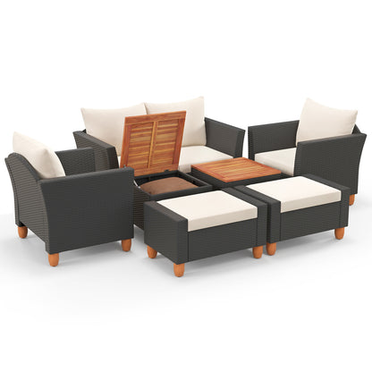 7-Piece Patio Furniture PE Rattan Sectional Sofa Set, White Patio Conversation Sets at Gallery Canada