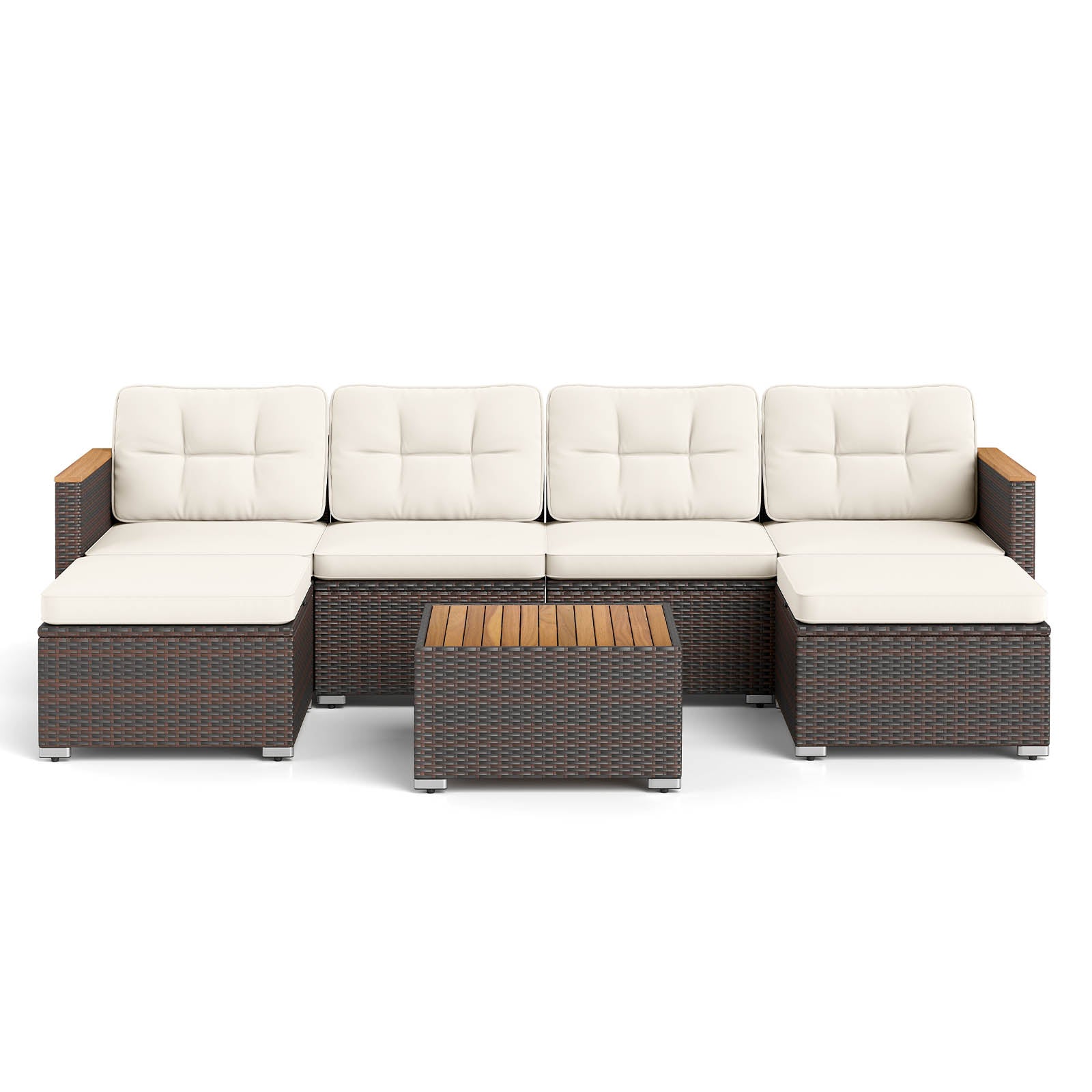 7-Piece Wicker Conversation Set, Wood Armrests, White Patio Conversation Sets White at Gallery Canada