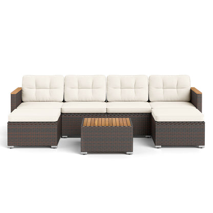 7-Piece Wicker Conversation Set, Wood Armrests, White Patio Conversation Sets White at Gallery Canada