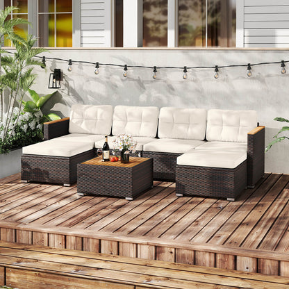 7-Piece Wicker Conversation Set, Wood Armrests, White Patio Conversation Sets at Gallery Canada