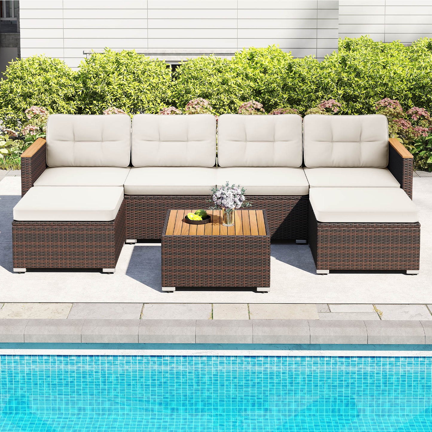 7-Piece Wicker Conversation Set, Wood Armrests, White Patio Conversation Sets at Gallery Canada