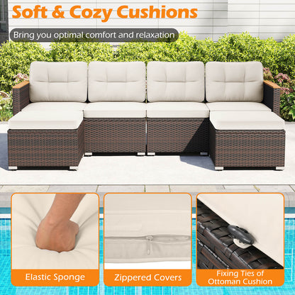 7-Piece Wicker Conversation Set, Wood Armrests, White Patio Conversation Sets at Gallery Canada