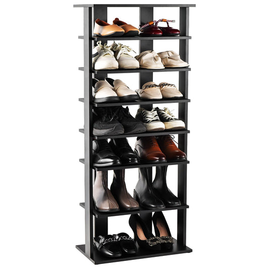 7-Tier Dual 14 Pair Shoe Rack Free Standing Concise Shelves Storage, Black Shoe Racks & Storage Benches Black at Gallery Canada