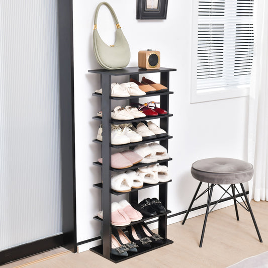 7-Tier Dual 14 Pair Shoe Rack Free Standing Concise Shelves Storage, Black Shoe Racks & Storage Benches Black at Gallery Canada