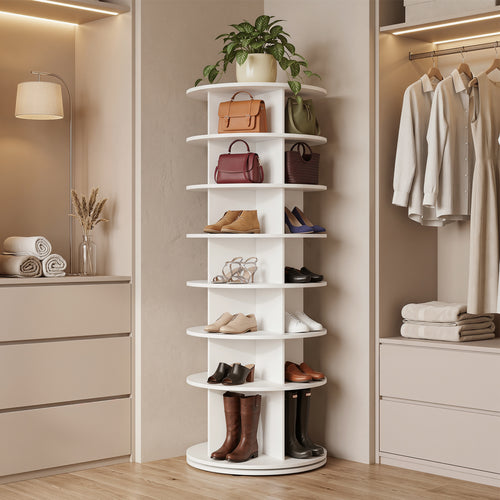 7-Tier Rotating Shoe Rack Tower, White