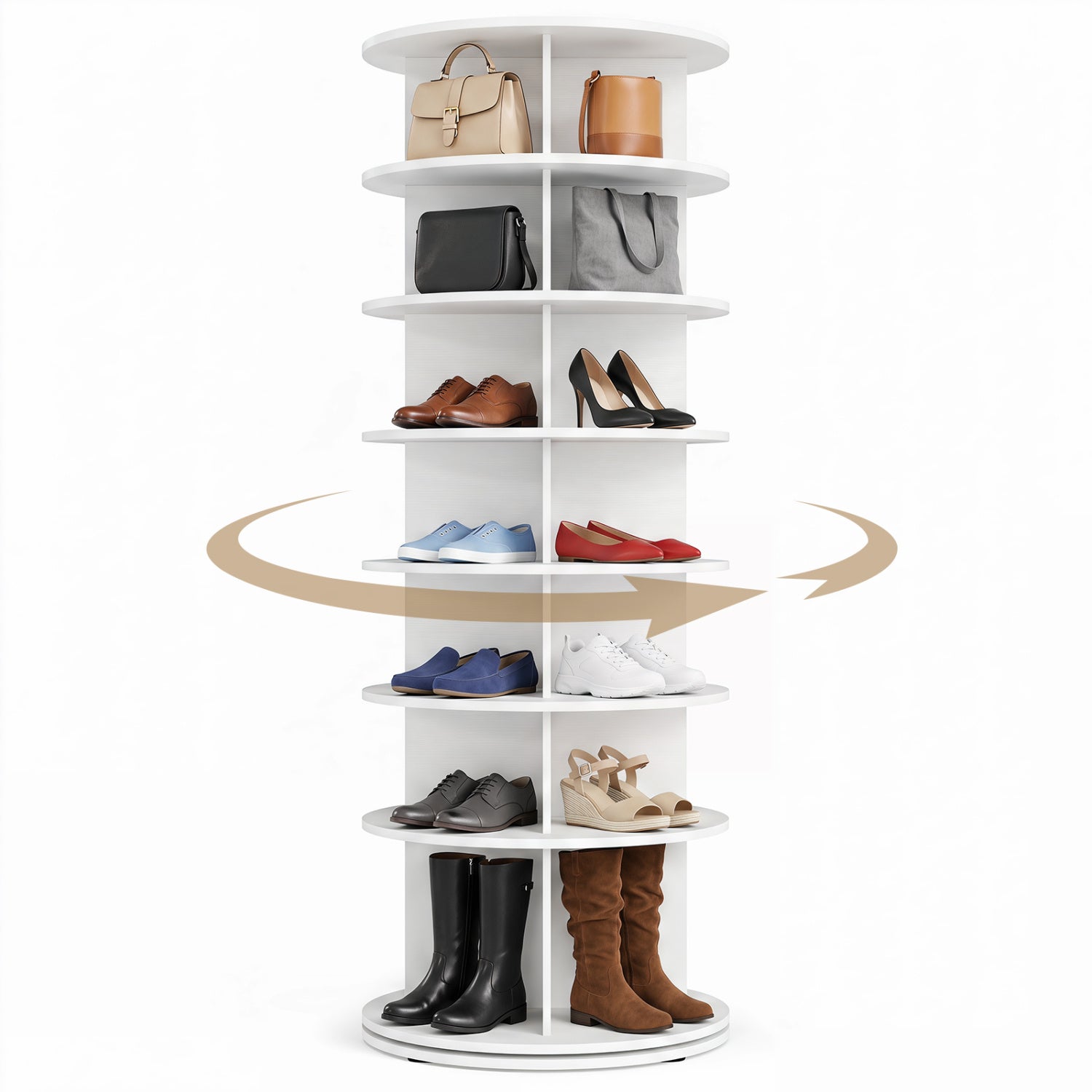 7-Tier Rotating Shoe Rack Tower, White Shoe Racks & Storage Benches White at Gallery Canada
