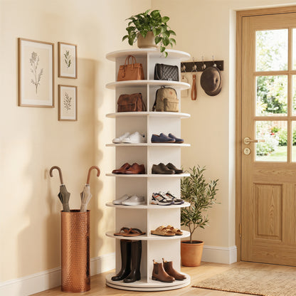 7-Tier Rotating Shoe Rack Tower, White Shoe Racks & Storage Benches at Gallery Canada