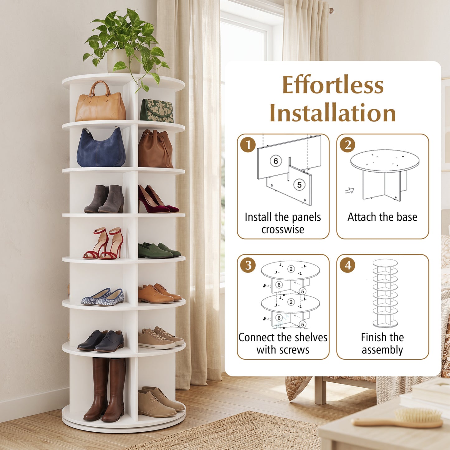 7-Tier Rotating Shoe Rack Tower, White Shoe Racks & Storage Benches at Gallery Canada