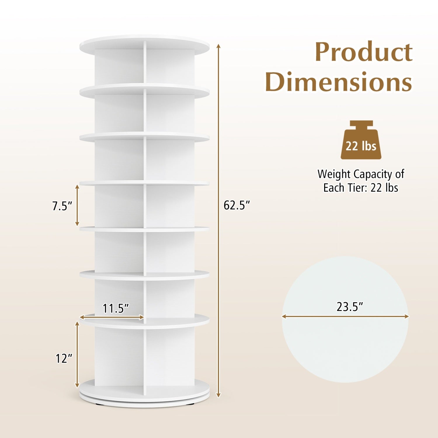 7-Tier Rotating Shoe Rack Tower, White Shoe Racks & Storage Benches at Gallery Canada