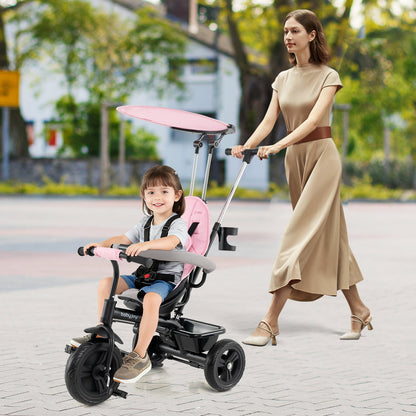 7-In-1 Baby Stroller Tricycle, Adjustable Canopy, Foldable Footrests, Ages 9-60 Months, Pink Baby Strollers at Gallery Canada