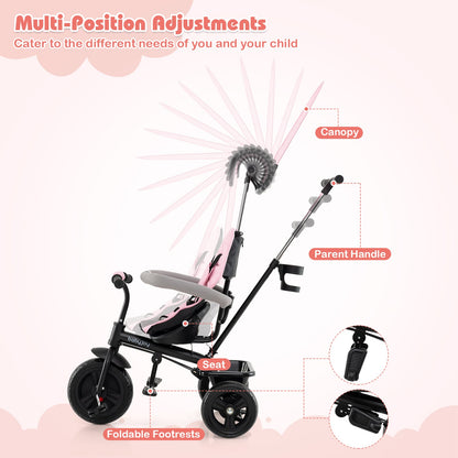 7-In-1 Baby Stroller Tricycle, Adjustable Canopy, Foldable Footrests, Ages 9-60 Months, Pink Baby Strollers at Gallery Canada