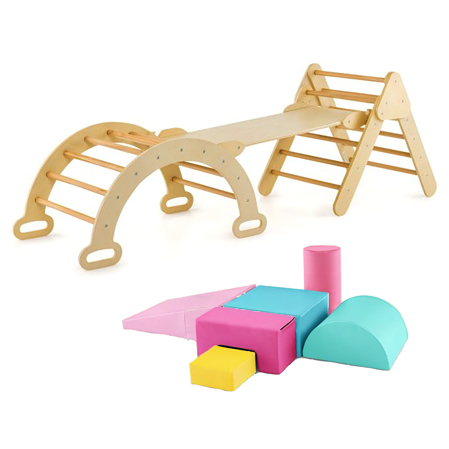 7-In-1 Pikler Triangle Set With 6-Piece Foam Blocks, Multicolor Climbers & Slides at Gallery Canada