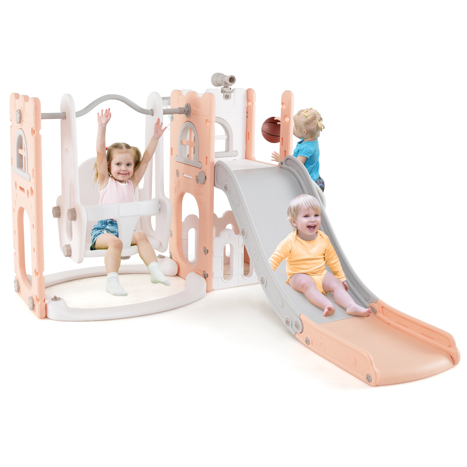 7-in-1 Toddler Swing And Slide Set, Pink Climbers & Slides at Gallery Canada