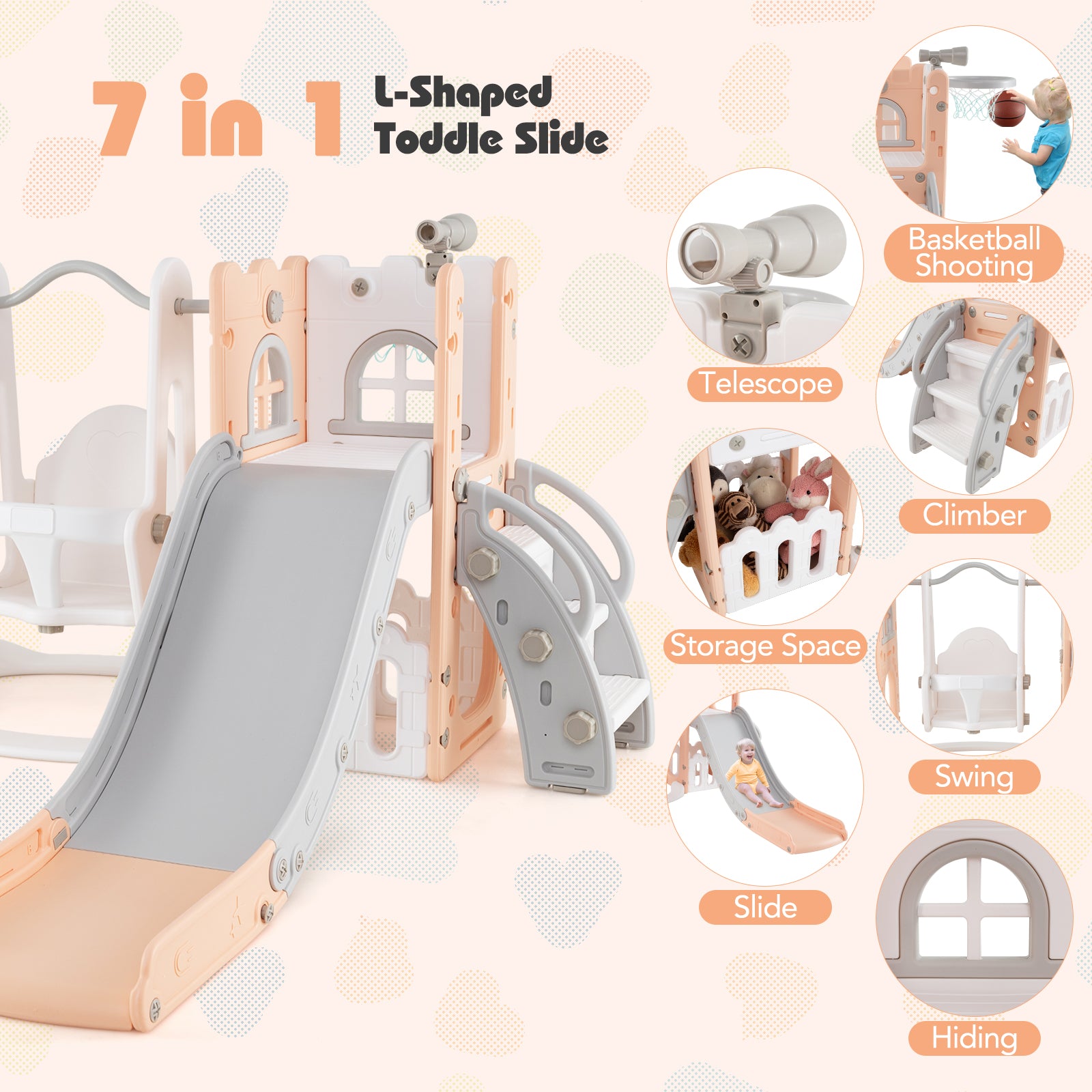 7-in-1 Toddler Swing And Slide Set, Pink Climbers & Slides at Gallery Canada