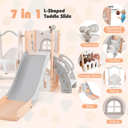 7-in-1 Toddler Swing And Slide Set, Pink Climbers & Slides at Gallery Canada