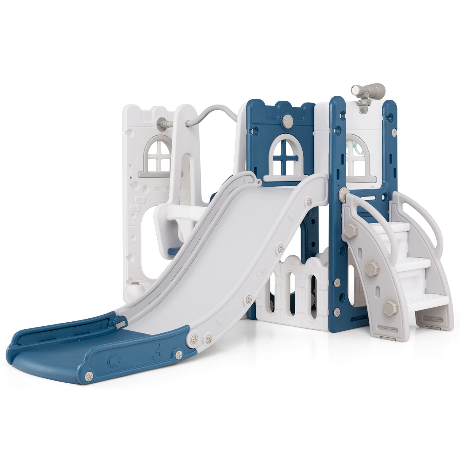 7-in-1 Toddler Swing and Slide Set L-shaped, Blue Climbers & Slides at Gallery Canada