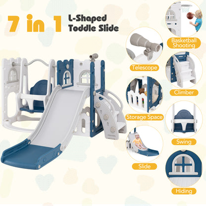 7-in-1 Toddler Swing and Slide Set L-shaped, Blue Climbers & Slides at Gallery Canada