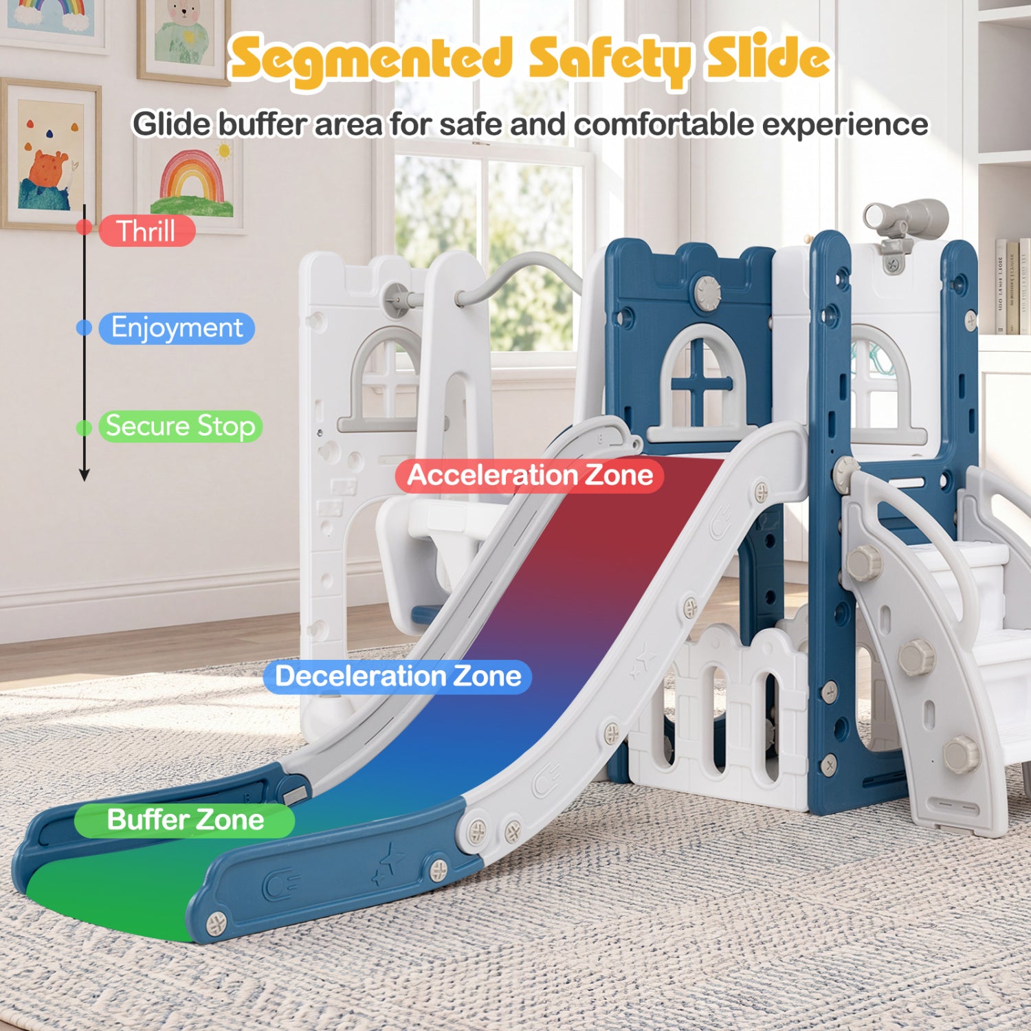 7-in-1 Toddler Swing and Slide Set L-shaped, Blue Climbers & Slides at Gallery Canada