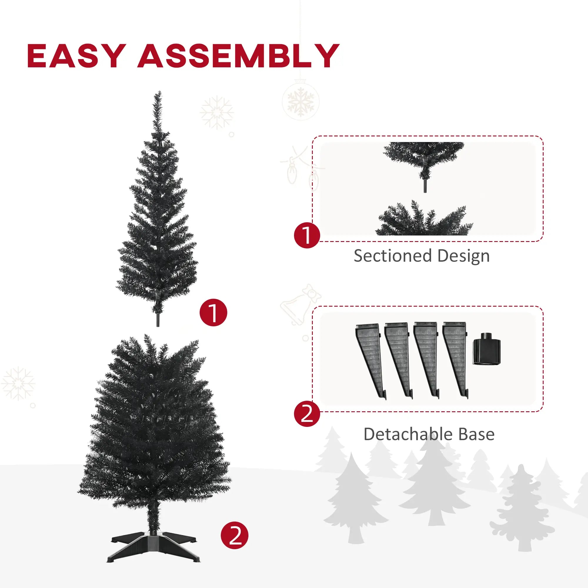 5FT Artificial Pencil Christmas Tree, Realistic Branches, Stable Stand, Black Pencil Christmas Trees at Gallery Canada