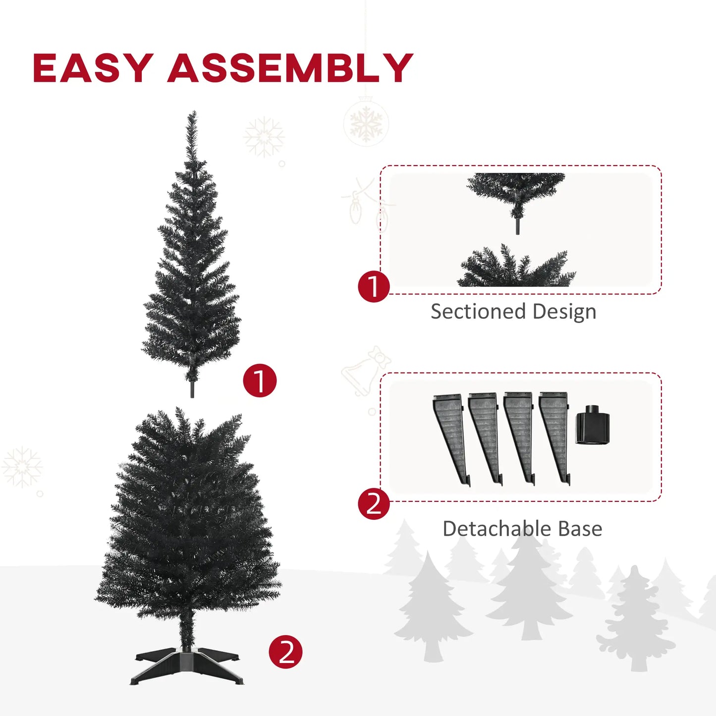5FT Artificial Pencil Christmas Tree, Realistic Branches, Stable Stand, Black Pencil Christmas Trees at Gallery Canada
