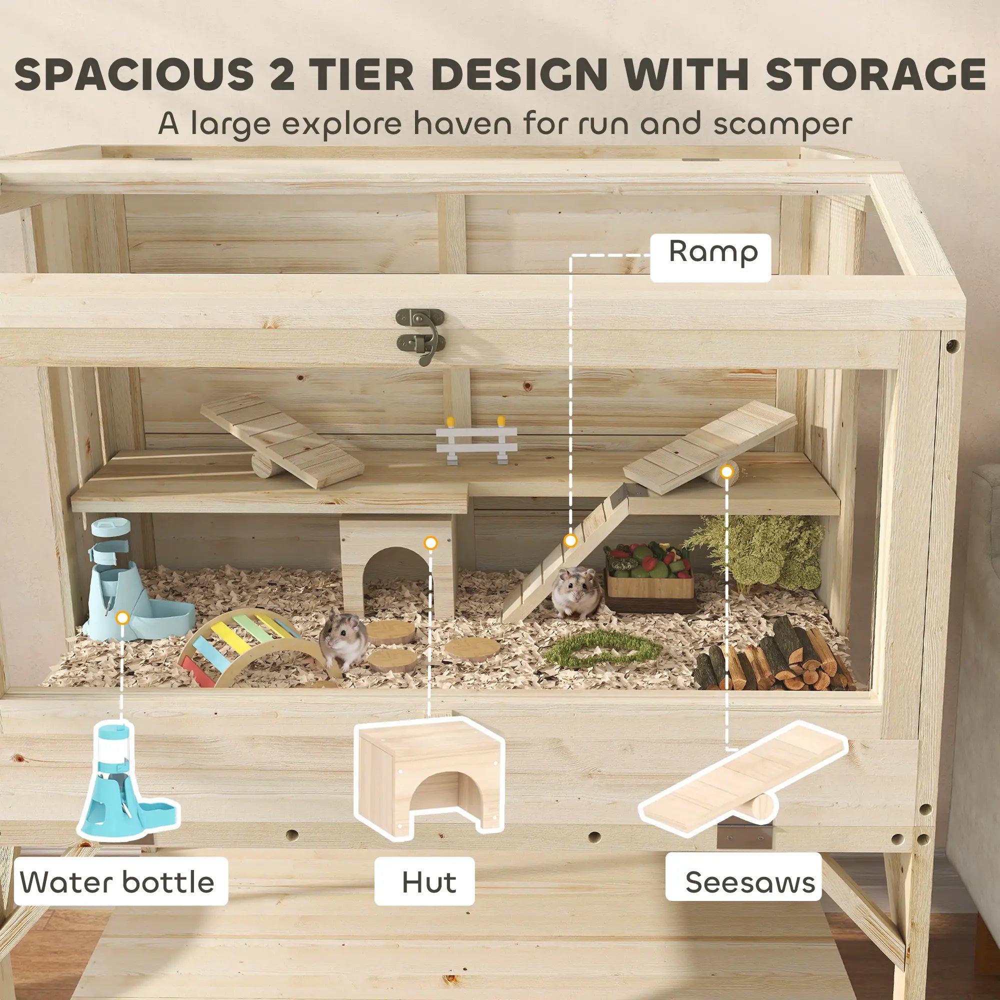 Wooden Hamster Cage, Openable Top, Water Bottle, Transparent Panels, Transparent Hamster Cages at Gallery Canada