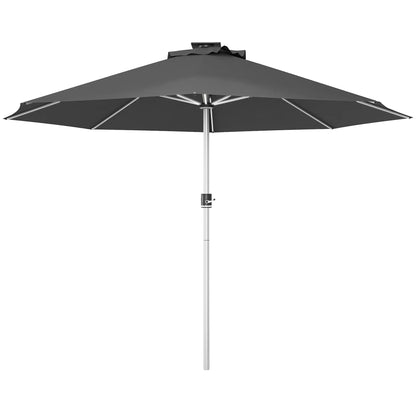 LED Patio Umbrella, Solar USB Charging, 4 Lighting Modes, Charcoal Grey Sun Umbrellas at Gallery Canada