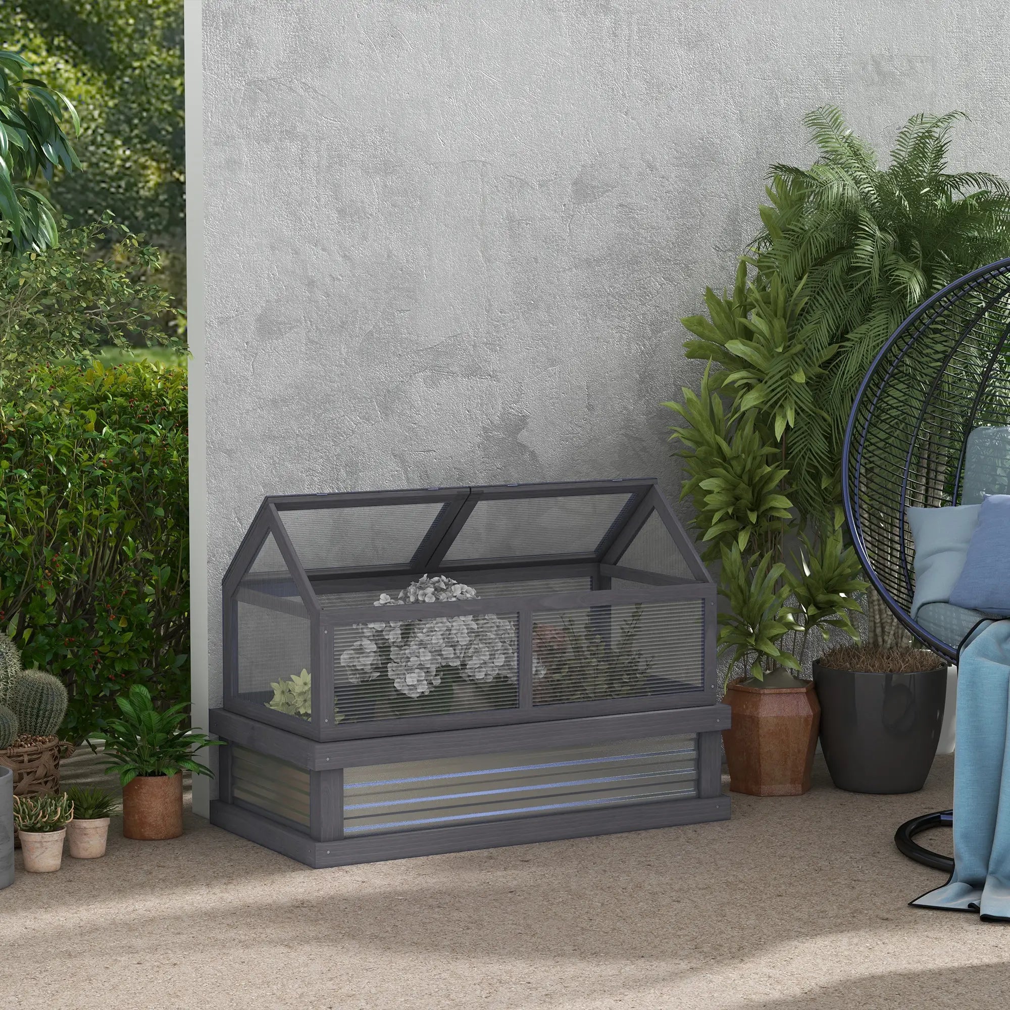 Raised Garden Bed Kit With Greenhouse, Wooden Cold Frame Planter, 48