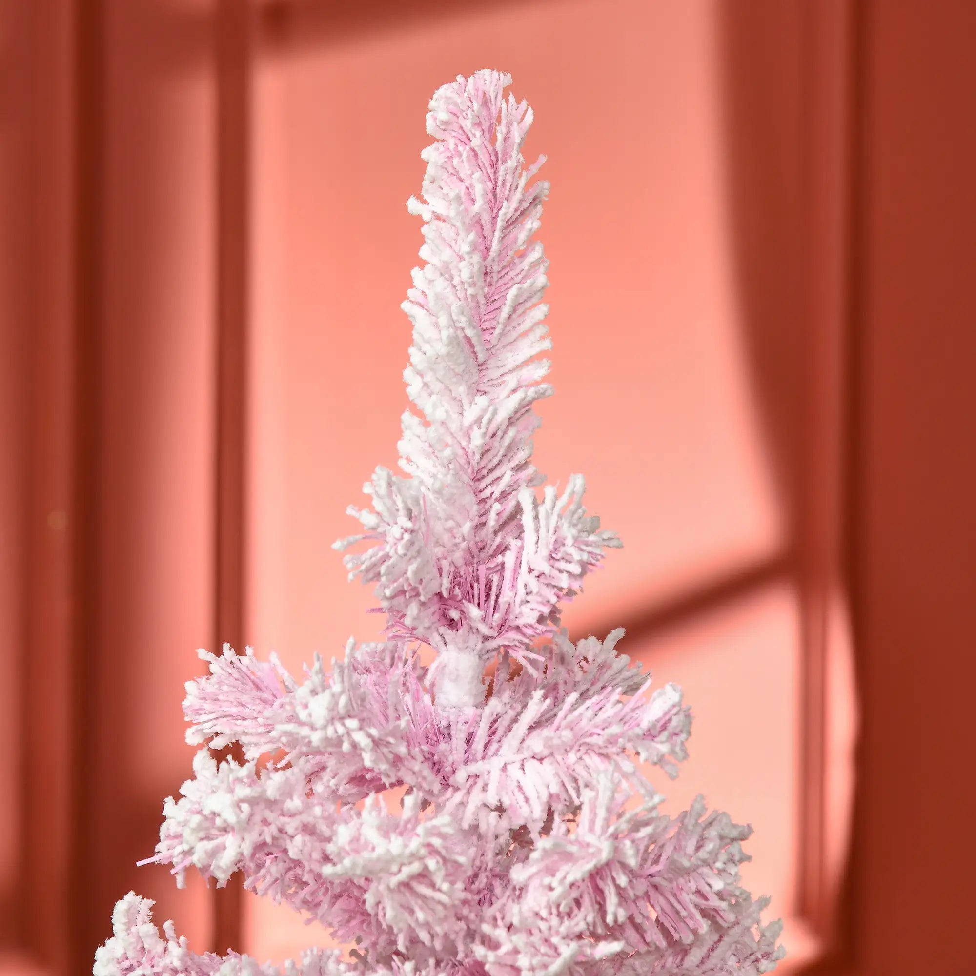 5 FT Snow Flocked Artificial Christmas Tree, Pencil Xmas Tree, Steel Base, Pink Artificial Christmas Trees at Gallery Canada