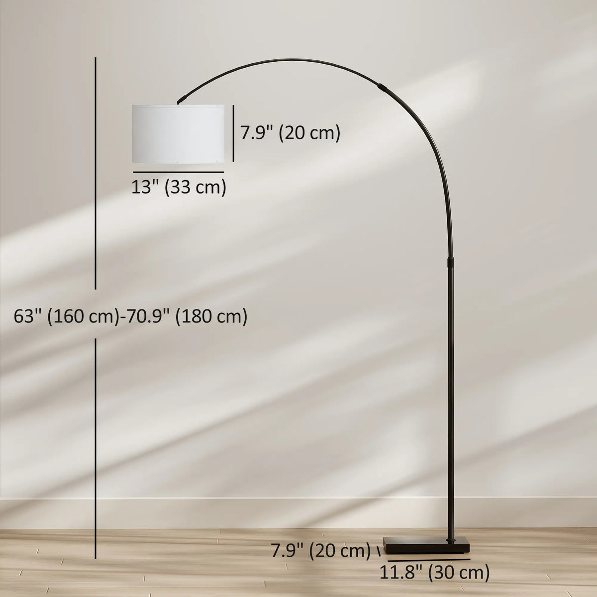 Arc Floor Lamp, Adjustable Linen Shade, 90° Tilt Swivel, Black Floor Lamps & Ceiling Fan Lights at Gallery Canada