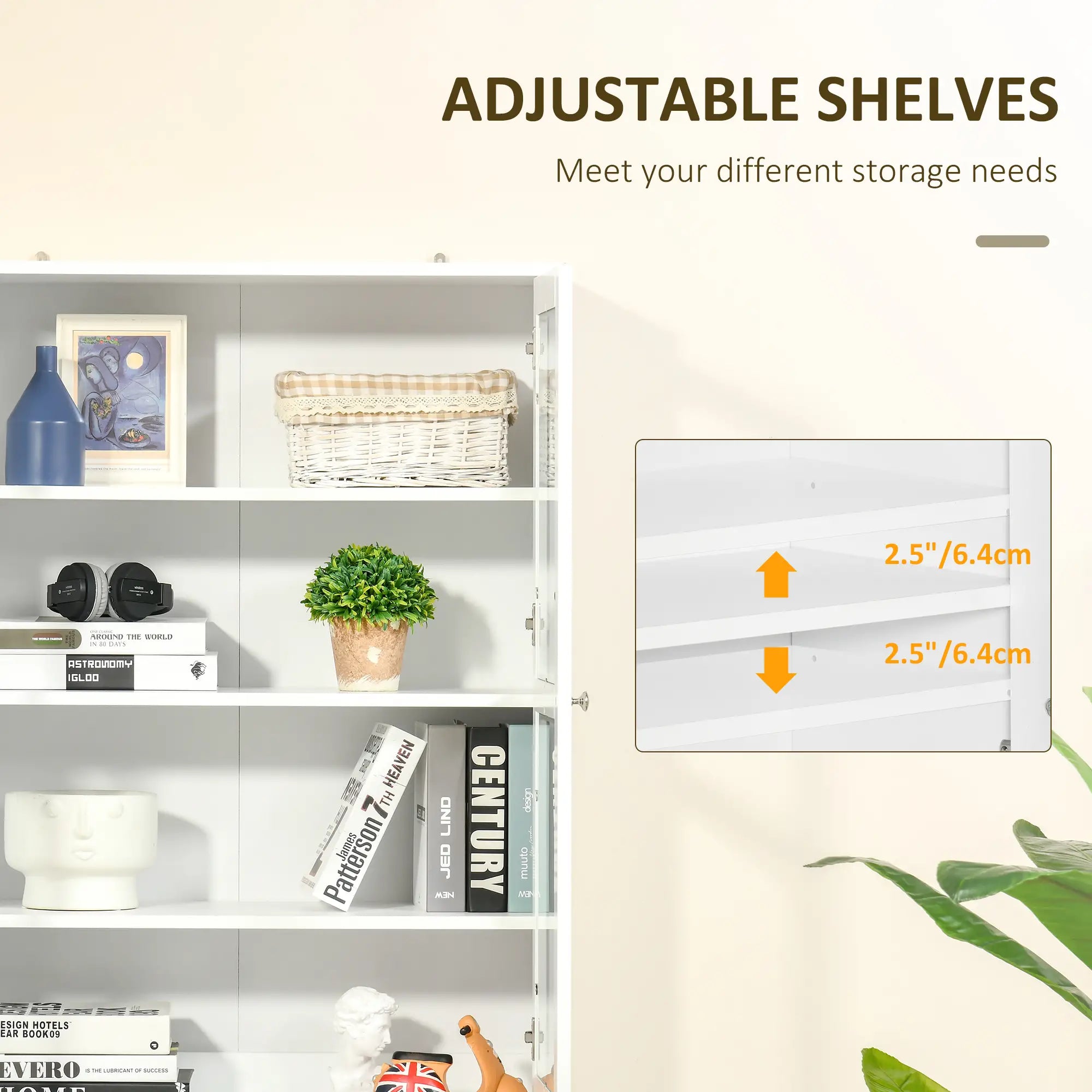Modern Bookcase Storage Cabinet with Doors, 2 Adjustable Shelves, White White Bookshelves at Gallery Canada