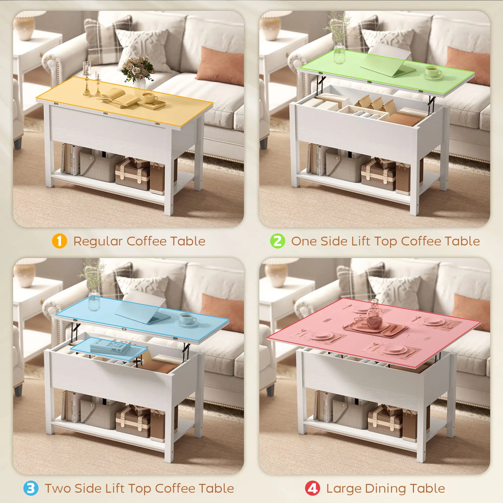 Lift Top Coffee Table, with Storage, White Coffee Tables at Gallery Canada