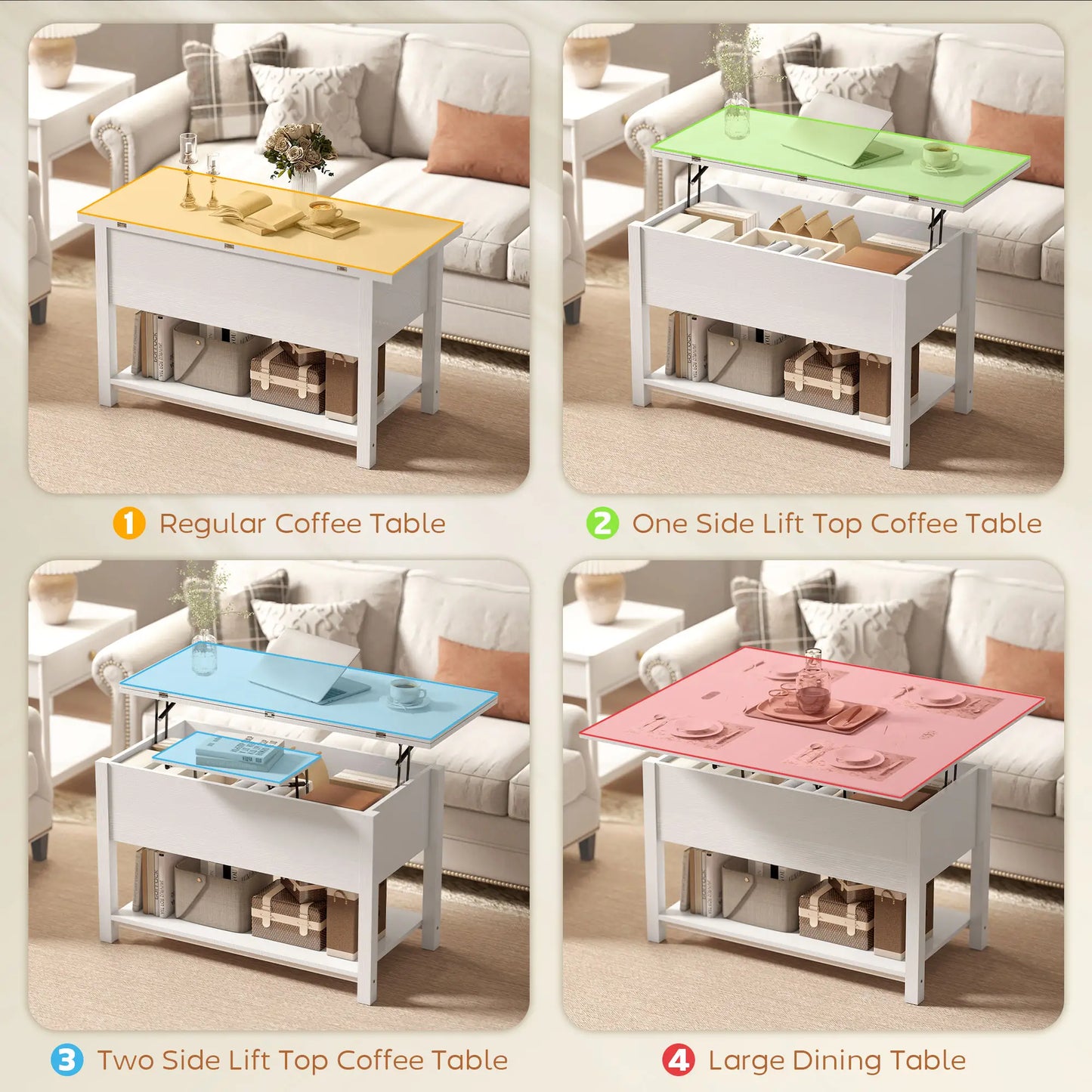 Lift Top Coffee Table, with Storage, White Coffee Tables at Gallery Canada