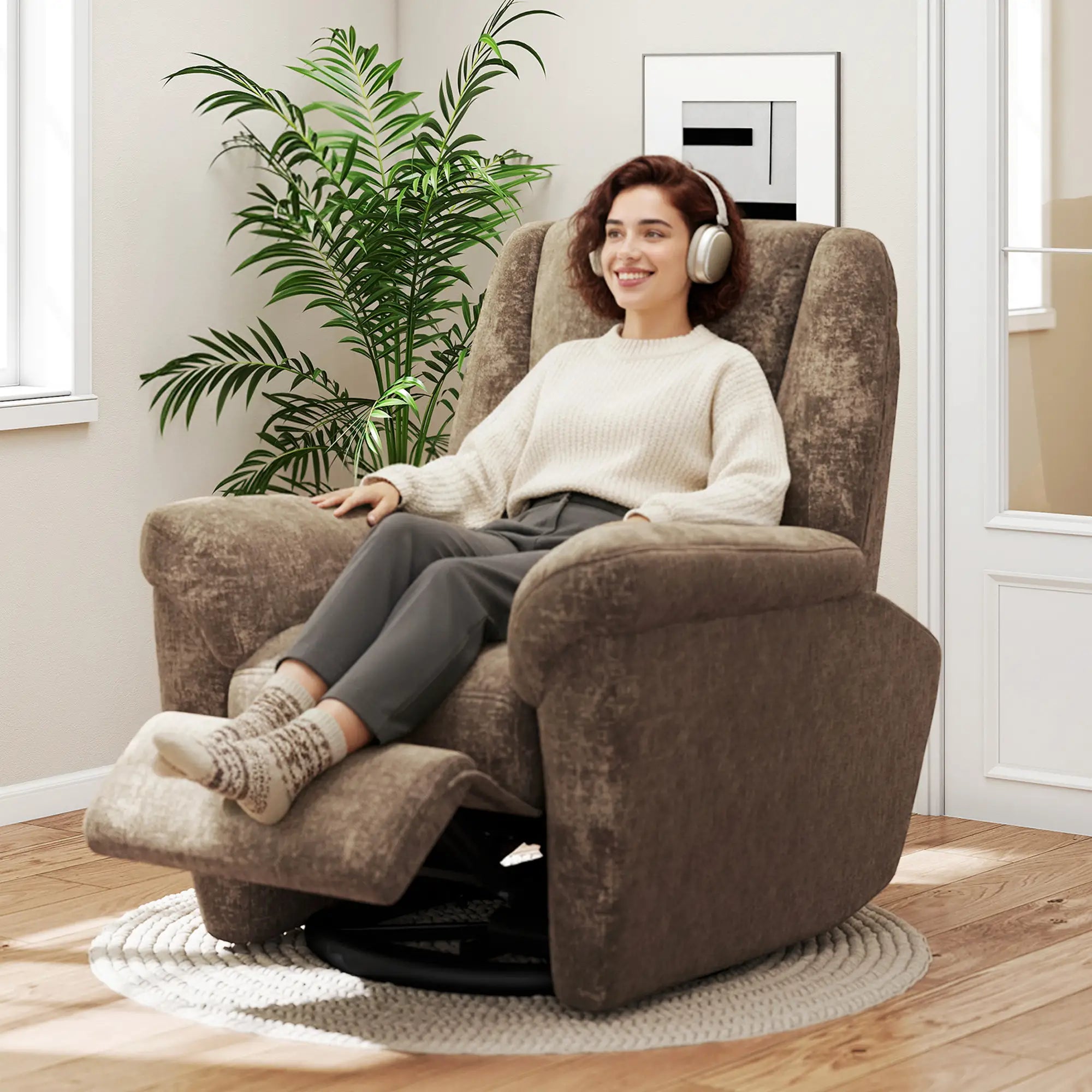 Fabric Recliner Chair, USB Ports, Swivel Rocking Footrest Sofas & Reclining Chairs at Gallery Canada