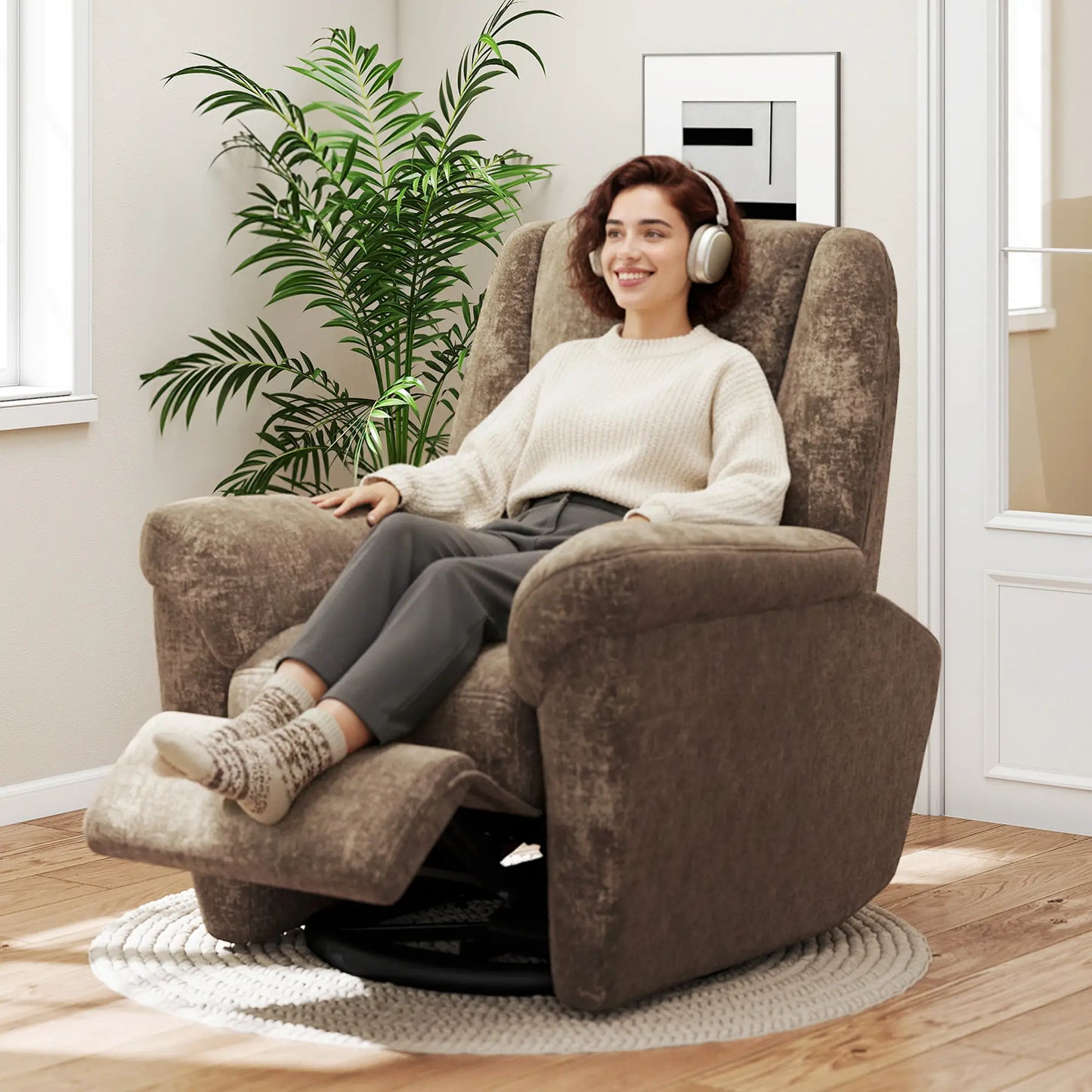 Fabric Recliner Chair, USB Ports, Swivel Rocking Footrest Sofas & Reclining Chairs at Gallery Canada