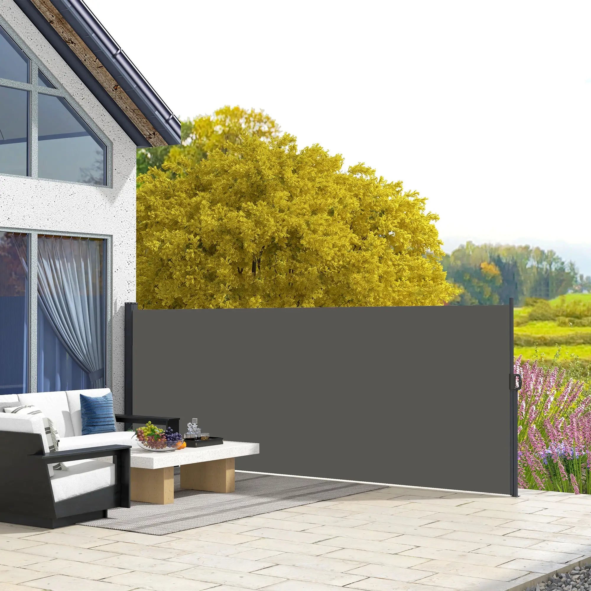 13' x 5' Retractable Side Awning, Outdoor Privacy Screen, Dark Grey Side Awnings at Gallery Canada