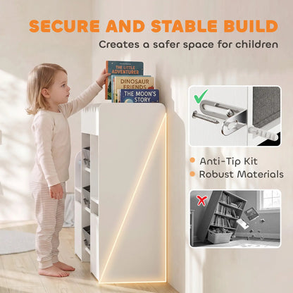 Kids Toy Storage Organizer, Bookshelf with 8 Fabric Bins, 2 Rolling Drawers, White Bookshelves & Bookcases at Gallery Canada