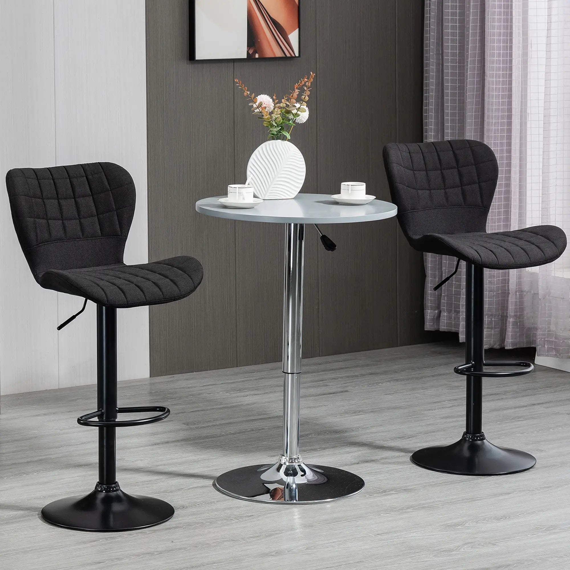 Adjustable Swivel Bar Stools Set of 2, Linen Fabric, Wide Seat, Black Bar Stools at Gallery Canada