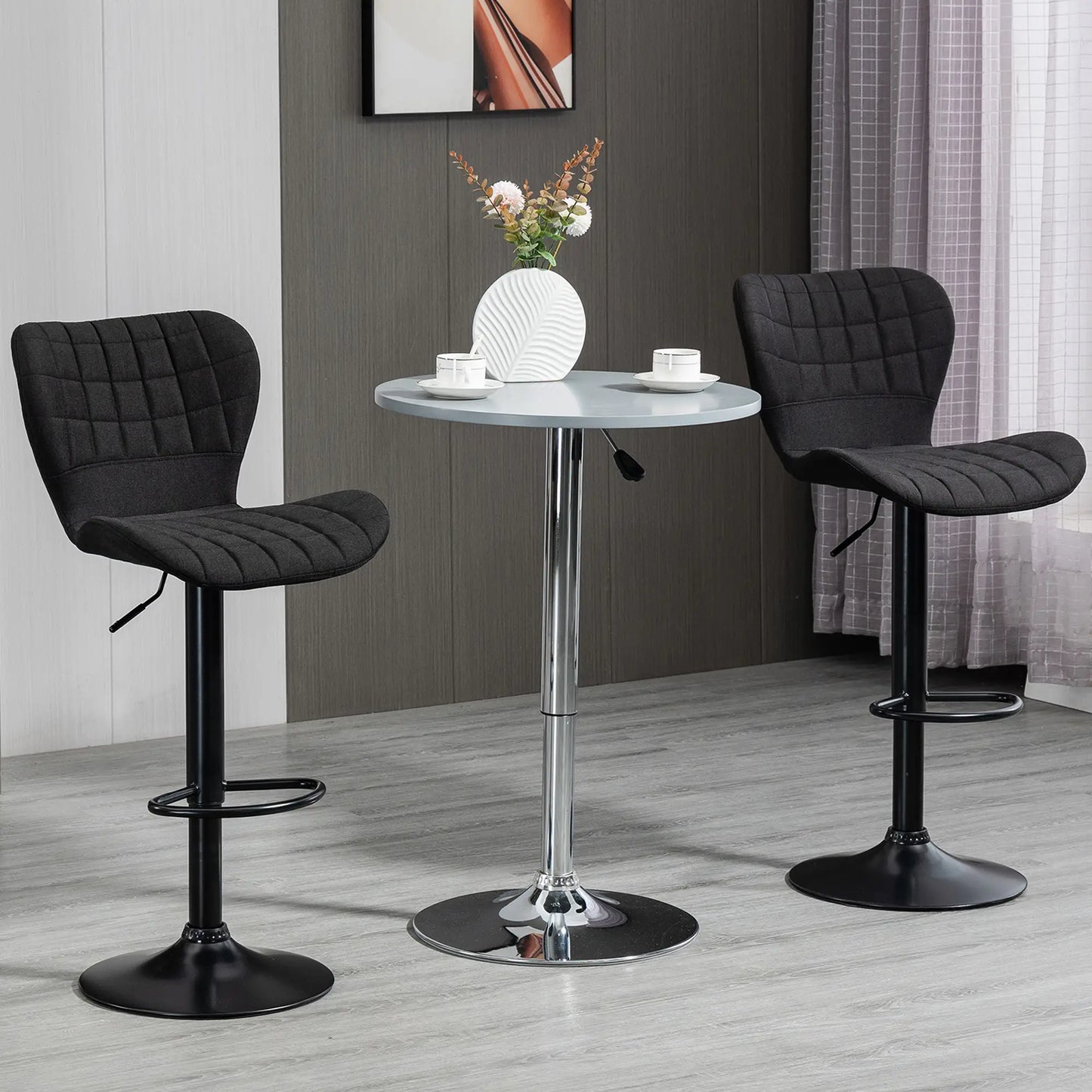 Adjustable Swivel Bar Stools Set of 2, Linen Fabric, Wide Seat, Black Bar Stools at Gallery Canada