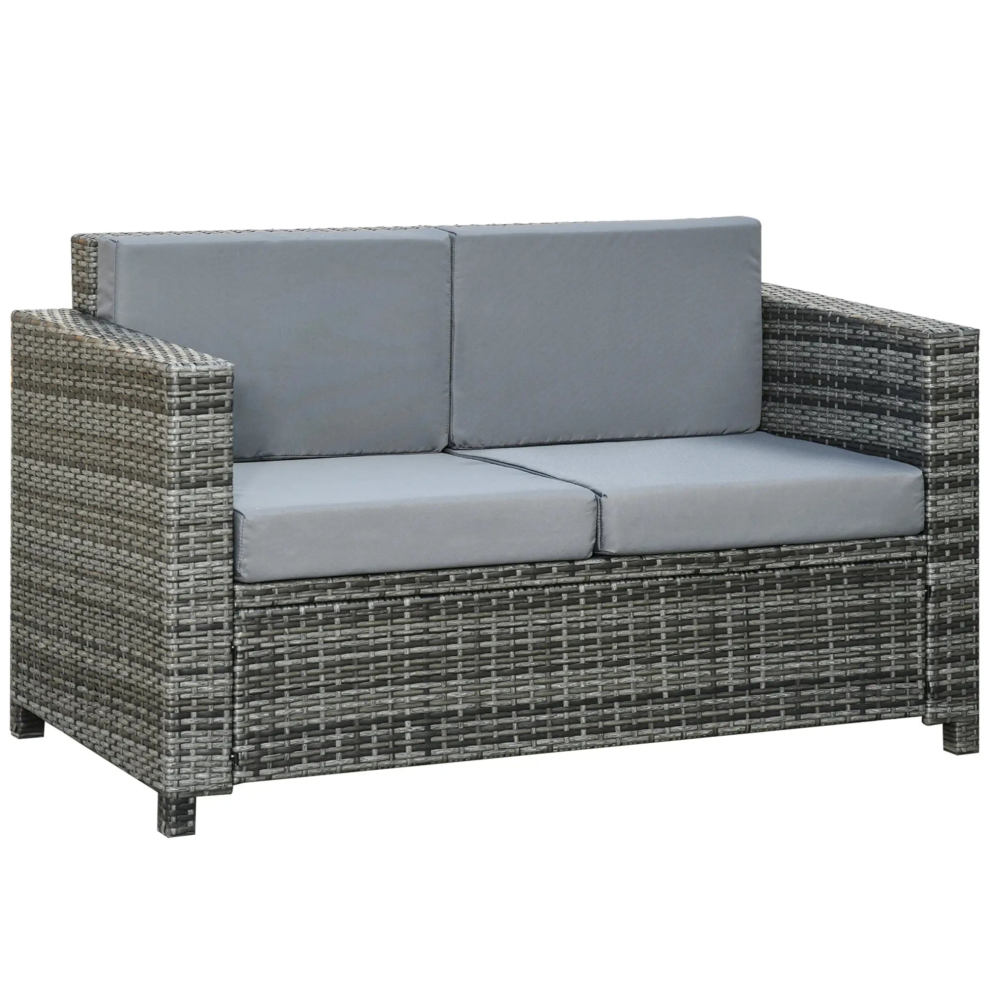 2 Seat Patio Loveseat Wicker Sofa Chair, Outdoor Rattan Couch with Cushion, Grey Patio Furniture Sets Mixed Grey Rattan, Grey Cushion at Gallery Canada