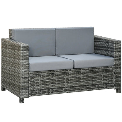 2 Seat Patio Loveseat Wicker Sofa Chair, Outdoor Rattan Couch with Cushion, Grey Patio Furniture Sets Mixed Grey Rattan, Grey Cushion at Gallery Canada