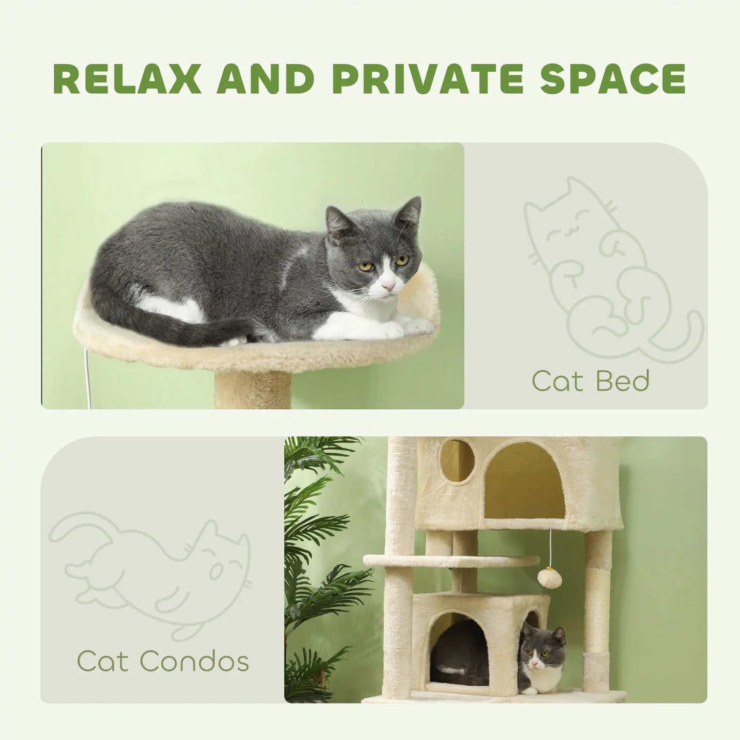 54" Cat Tree, Multi-Level Tower with Scratching Posts, Condos, Beige Cat Towers at Gallery Canada