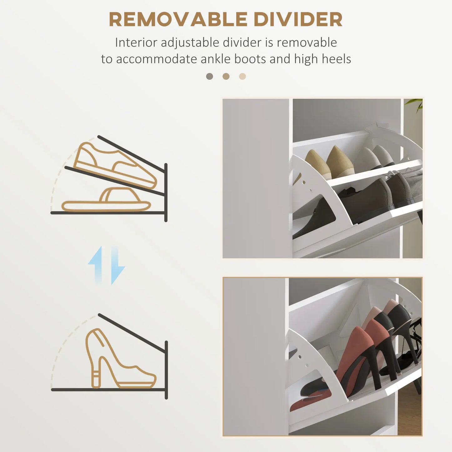 Slim Shoe Cabinet, 3 Flip Drawers, Adjustable Shelves, 15 Pairs, White Shoe Storage Cabinets & Racks at Gallery Canada
